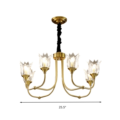 Gold Flower Pendant Light Postmodern Clear Crystal 6 Heads Dining Room Hanging Chandelier