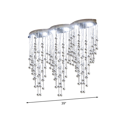 LED Dining Room Ceiling Flush Mount Gold Flush Light Fixture with Cascade Clear Crystal Ball