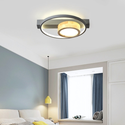 Loop Ceiling Fixture Contemporary Wood White/Gray LED Flush Mount Lamp for Bedroom