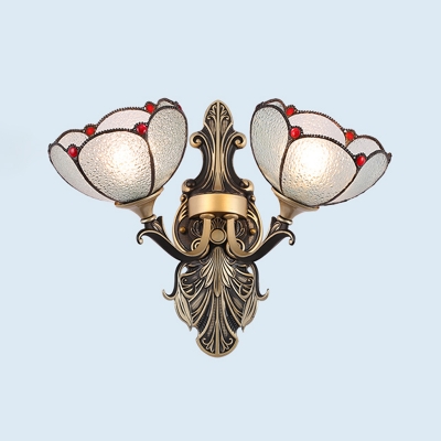 Mediterranean Blossom Sconce Light Fixture 2 Lights Stained Art Glass Wall Lamp in Red/Pink/Orange for Bedroom