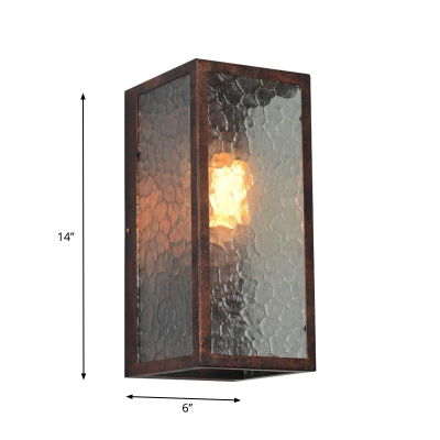 Metal Cubic Wall Lamp Fixture Vintage Style 1 Light Weathered Copper Wall Sconce with Clear Cracked Glass Shade