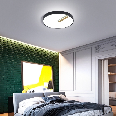 Metal Disk Flush Mount Fixture Minimalist Black/White LED Ceiling Lamp in Remote Control Stepless Dimming/Warm/White Light, 18