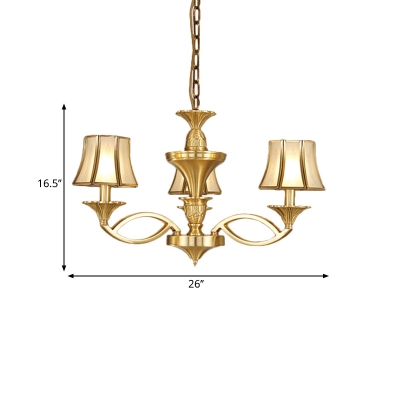 Metal Gold Chandelier Lighting Starburst 3/6/8 Heads Colony Pendant Light Fixture with Flared Opal Frosted Glass Shade
