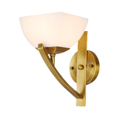 Milk Glass Half Moon Wall Sconce Modernism Style 1/2-Light Living Room Wall Lamp in Brass