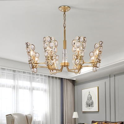 Mini Circle Chandelier Light Modern Style Crystal 6 Lights Living Room Ceiling Lamp in Brass