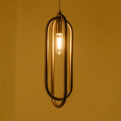 Minimalist Oval Metal Down Lighting 1 Light Hanging Pendant Light in Brass for Living Room