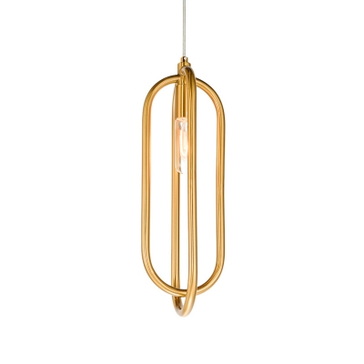 Minimalist Oval Metal Down Lighting 1 Light Hanging Pendant Light in Brass for Living Room
