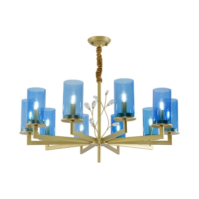 Modern Style Cylinder Chandelier Lamp Blue Glass 8/10 Lights Living Room Hanging Ceiling Light