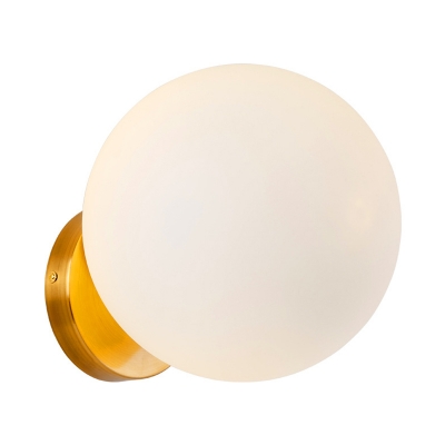 Modernism 1 Bulb Sconce Gold Round Wall Mount Light Fixture with White Glass Shade