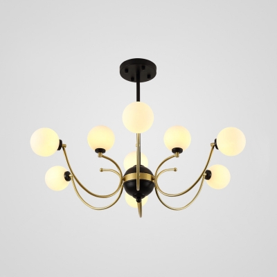 Modernism Bubble Hanging Chandelier Opal Frosted Glass 9 Bulbs Ceiling Suspension Lamp in Black-Gold