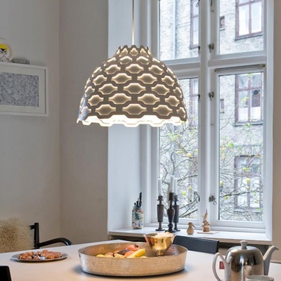 Modernist 1 Head Pendant Light White Bowl Ceiling Suspension Lamp with Metal Shade