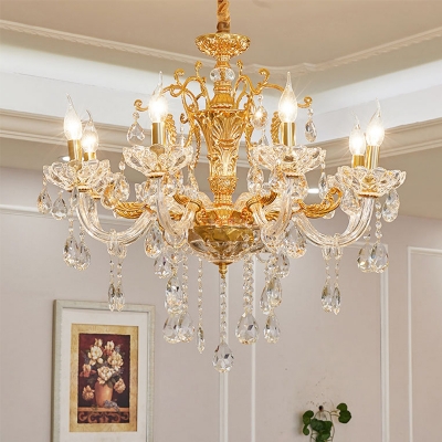 Modernist Candelabra Ceiling Chandelier Beveled Glass Crystal 8 Bulbs Living Room Pendant Light Fixture in Gold