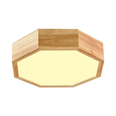 Octagon Living Room Flush Light Acrylic LED Contemporary Close to Ceiling Lighting Fixture in Wood