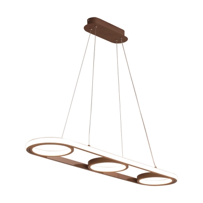 Oval Hanging Ceiling Light Simple Metal Coffee LED Island Lighting Fixture, Warm/White Light