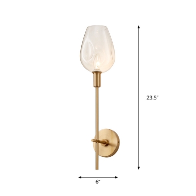 Pencil Arm Wall Mount Lamp Modern Clear Dimpled Blown Glass 1 Bulb Brass Finish Sconce Light