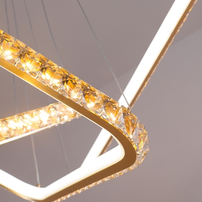 Rectangle Chandelier Light Fixture Modern Crystal LED Gold Ceiling Pendant Light in 3 Color/Inner Warm Outer White/Inner White Outer Warm Light