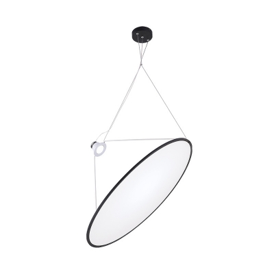 Round Acrylic Hanging Ceiling Light Simple Style Black LED Pendant Chandelier for Dinging Room