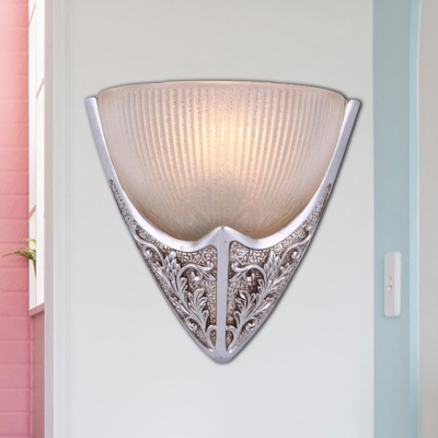 Silver Triangle Shape Wall Light Fixture Vintage Style Iron and Frosted Glass 1 Light Bedroom Sconce Lamp