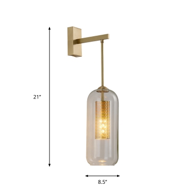 Simple Dual Cylinder Wall Mount Lamp Clear Glass 1 Bulb Golden Sconce Light Fixture