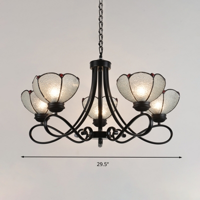 Tiffany-Style Flower Chandelier Light Fixture 3/5/6 Lights Seeded Glass Suspension Lamp in Black
