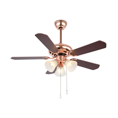 Traditional Blossom Ceiling Fan 3 Heads Opaque Glass Semi Flush Mount Lighting in Rose Gold