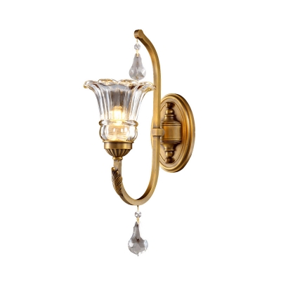 Traditional Flower Wall Mount Lamp 1/2 Heads Clear Glass Wall Sconce Lighting in Gold
