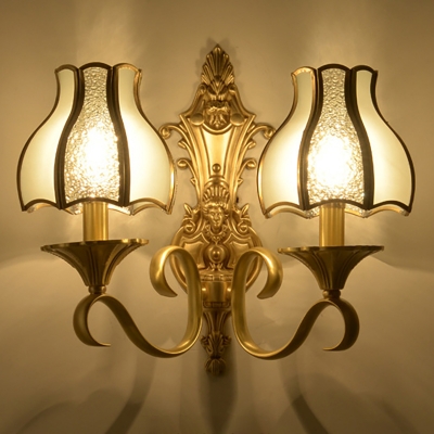 Traditionalism Scallop Wall Mount Light 1/2 Bulbs Metal Wall Lighting Fixture in Brass