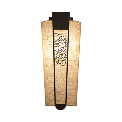 Traditionalism Trellis/Cloud/Linear Wall Mount Lamp 1 Head Metal Surface Wall Sconce with Fabric Shade in Black