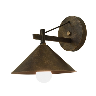 Vintage Cone Wall Lamp Fixture 1 Light Metal Sconce Light in Black/Antique Brass/Antique Silver for Outdoor