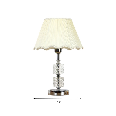 White 1 Light Table Lamp Traditionalist Faceted Crystal Cylinder Nightstand Light with Fabric Gathered Empire Shade