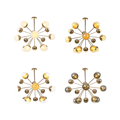 White/Clear/Amber Glass Sputnik Semi Flush Mount Modern 9/12/15 Lights Semi Flush Ceiling Light in Copper/Chrome/Gold for Living Room