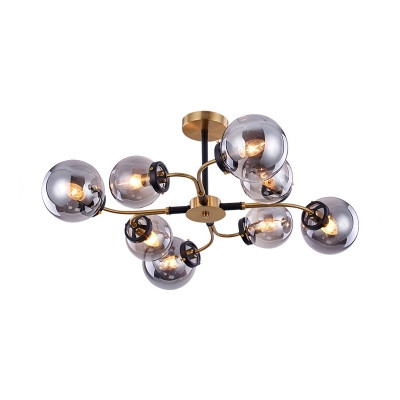 White/Smoke Gray Glass Globe Semi Flush Light Modern Style 4/6/8 Lights Brass Semi Ceiling Mount Chandelier