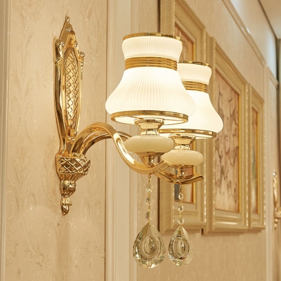 1/2 Bulbs Bell Wall Sconce Lighting Vintage Brass Prismatic White Glass LED Wall Light Fixture