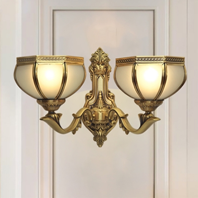 1/2-Head Wall Light Traditionalism Bowl Metal Wall Sconce Lighting in Brass for Bedroom