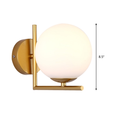 1 Head Bedroom Sconce Modernist Gold Wall Light Fixture with Orb Opal Frosted Glass Shade