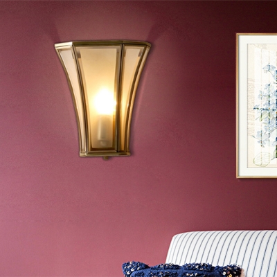 1 Head Beveled Flush Mount Wall Light Retro Frosted Opal Glass Wall Sconce in Gold