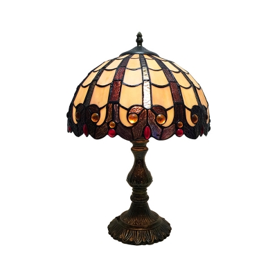 1 Head Dome Desk Light Tiffany Antique Brass Handcrafted Stained Glass for Bedside