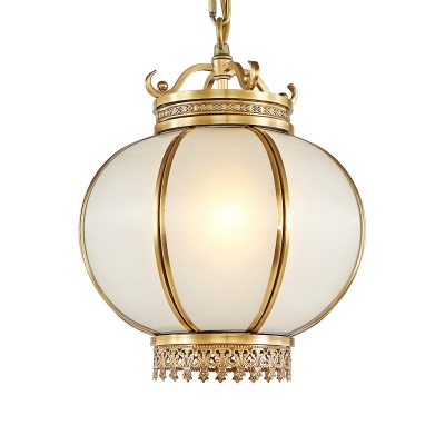 1 Head Lantern Pendant Lamp Traditional Brass Frosted Glass Hanging Light Fixture for Restaurant