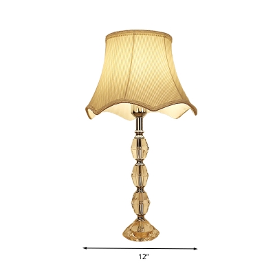 1 Head Table Lamp Antiqued Living Room Night Light with Flared Fabric Shade in Light Yellow
