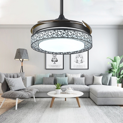Metal Circular Ceiling Fan Simple LED Living Room Semi Flush Mount Lighting in Black