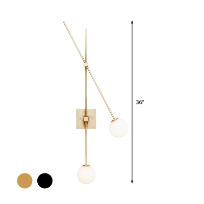 2 Bulbs Armed Wall Lighting Minimalist Metal Sconce Light Fixture in Black/Gold for Dining Room