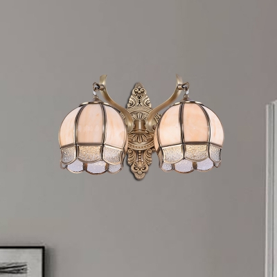 2-Head Metal Wall Light Traditionalism Brass Orb Dining Room Wall Sconce Lighting