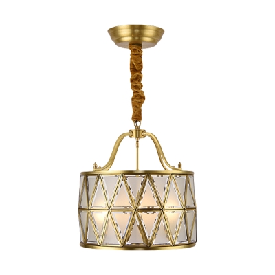 4/6 Bulbs Drum Pendant Light Traditional Gold Frosted Glass Chandelier Lamp for Dining Table, 16