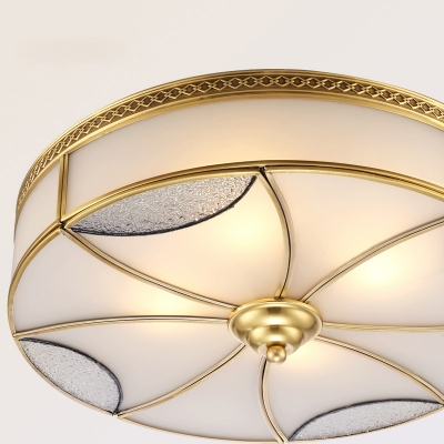 4/6 Lights Flush Ceiling Light Classic Drum Curved Frosted Glass Panel Flush Mount Lighting in Gold for Living Room, 18