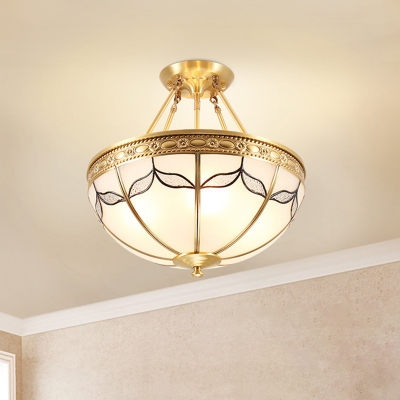 4 Lights Ceiling Light Classic Domed Frosted Glass Flush Mount Lighting in Brass for Living Room, 12.5