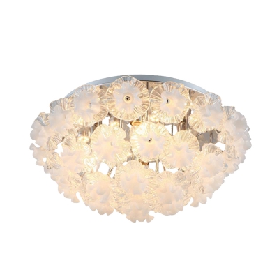 4 Lights Living Room Ceiling Flush Mount Chrome Flush Mount Lighting Fixture with Flower Clear Crystal Glass Shade