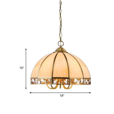 5 Bulbs Bowl Pendant Lamp Colonial Gold Frosted Glass Chandelier Light Fixture for Restaurant