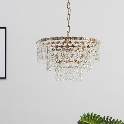 5 Bulbs Circular Pendant Lamp Vintage Gold Beveled K9 Crystal Chandelier Light Fixture