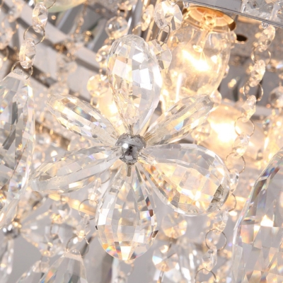 6 Heads Teardrop Flushmount Contemporary Crystal Ceiling Light Fixture in Nickel