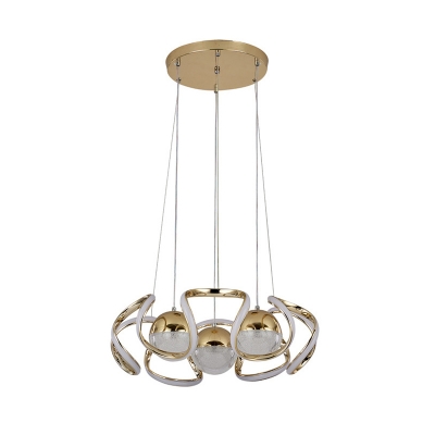 Abstract Chandelier with Orb Shade Metal Champagne Gold Hanging Light for Indoor